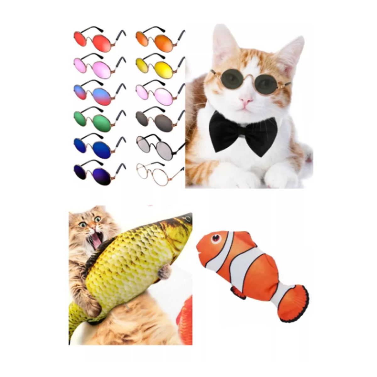 GENERICO - 3 Gafas De Gato+pescado peluche de Juguete