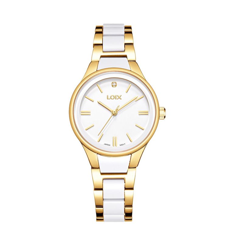 LOIX - Reloj mujer L1269-1 Blanco con dorado tablero blanco