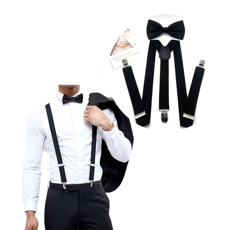 GENERICO - Kit Tirantes Cargaderas Para Pantalón + Corbatín Ropa Fiesta Negro