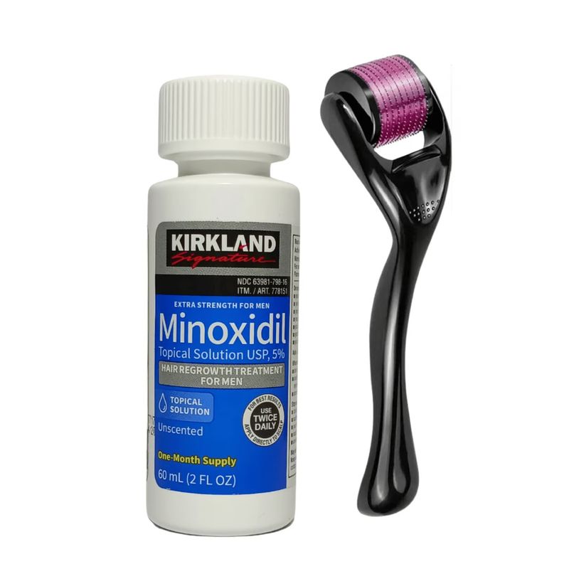 AMERICAN GENERICS - Kit Crecimiento de Barba Minoxidil Kirkland 5% Y Dermaroller 0.5