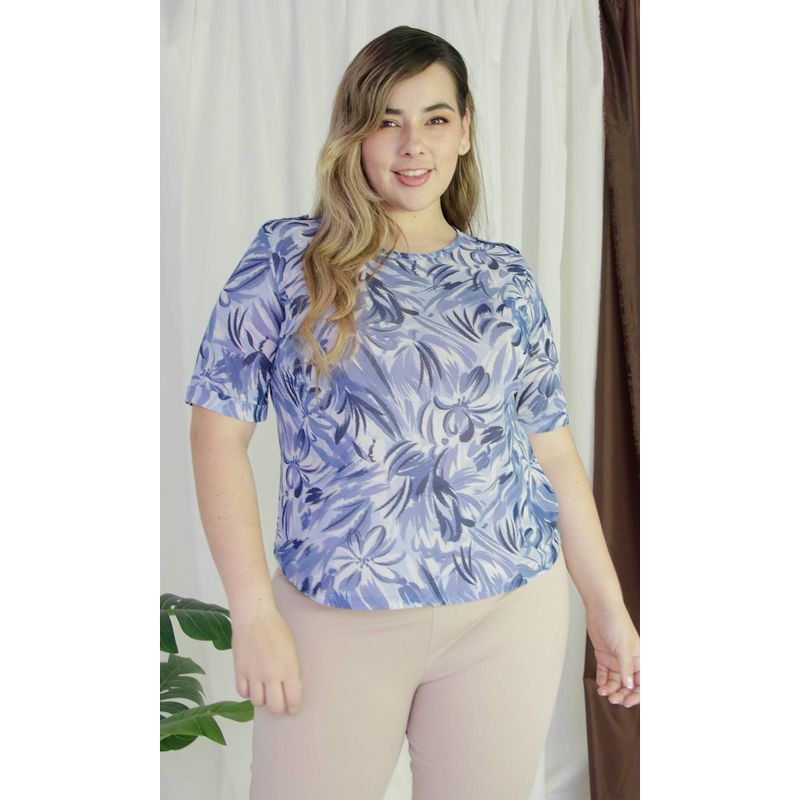 L Y H - Camiseta Para Mujer Manga Corta Azul Marca L&H