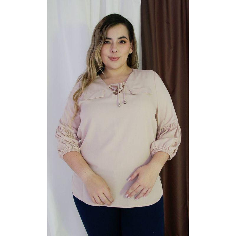 L Y H - Blusa Para Mujer Manga 34 Beige Marca L&H