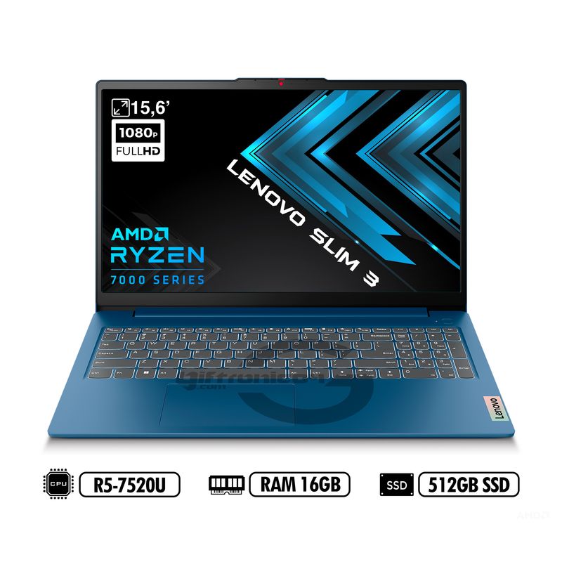 LENOVO - Portátil LENOVO IP SLIM 3 15AMN8 AMD R5-7520U RAM 16GB LPDDR5 512GB SSD BLUE