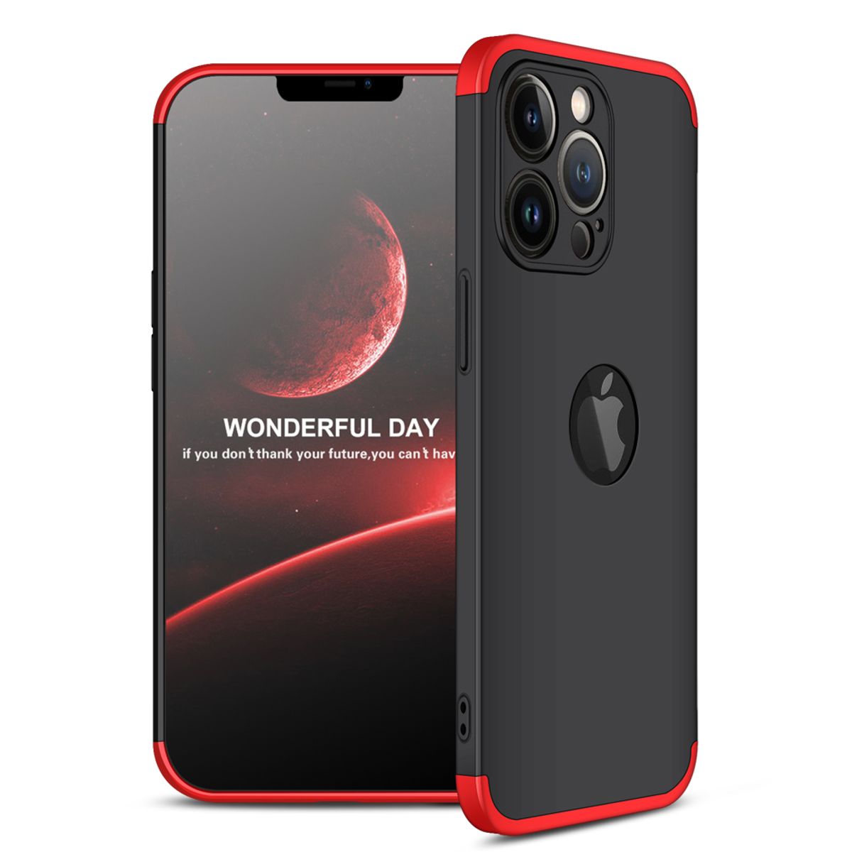 GENERICO - Funda Carcasa Estuche Protector 360 Para iPhone 13 Pro Negro Rojo