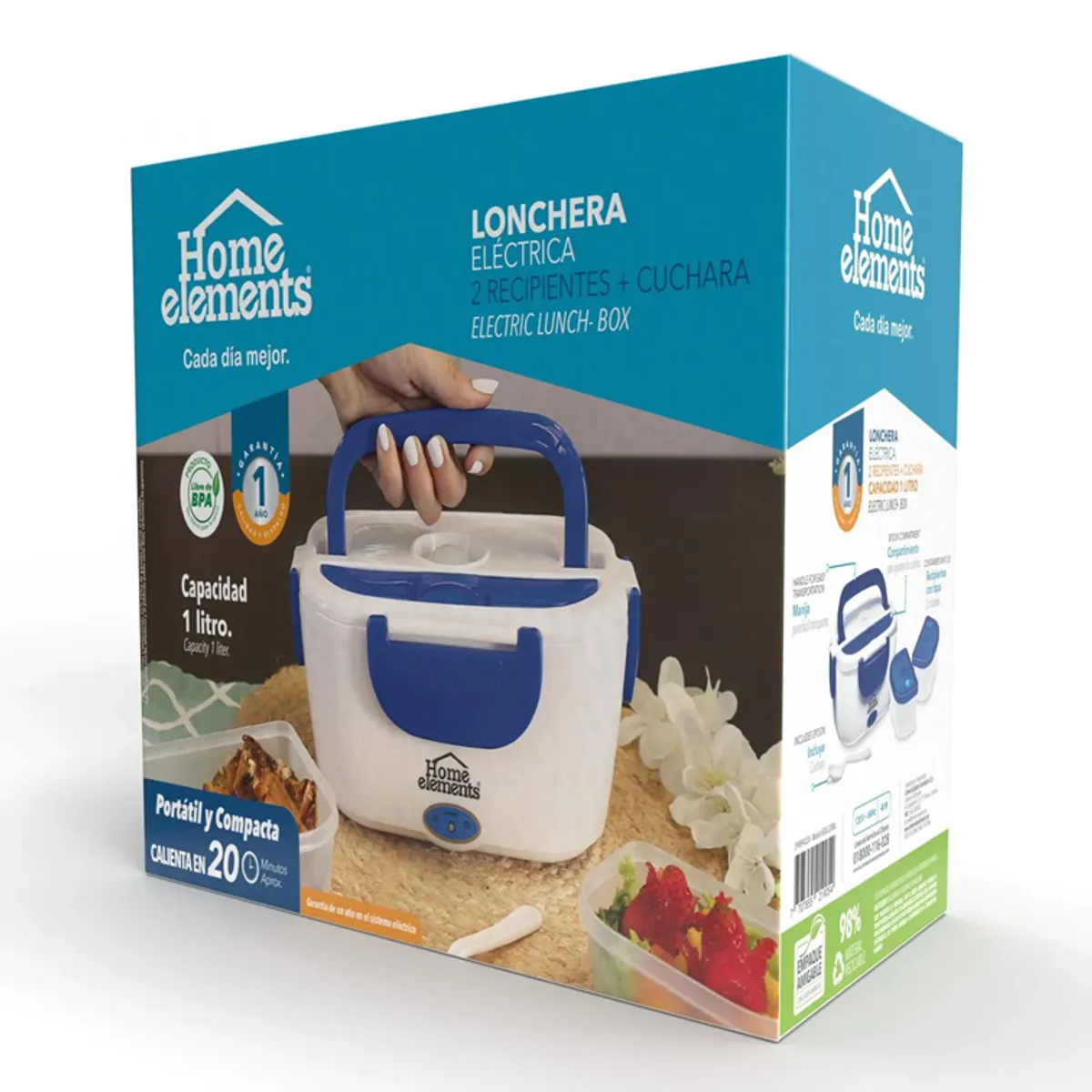 HOME ELEMENTS - Lonchera Eléctrica Home Elements Color Azul Porta Comida