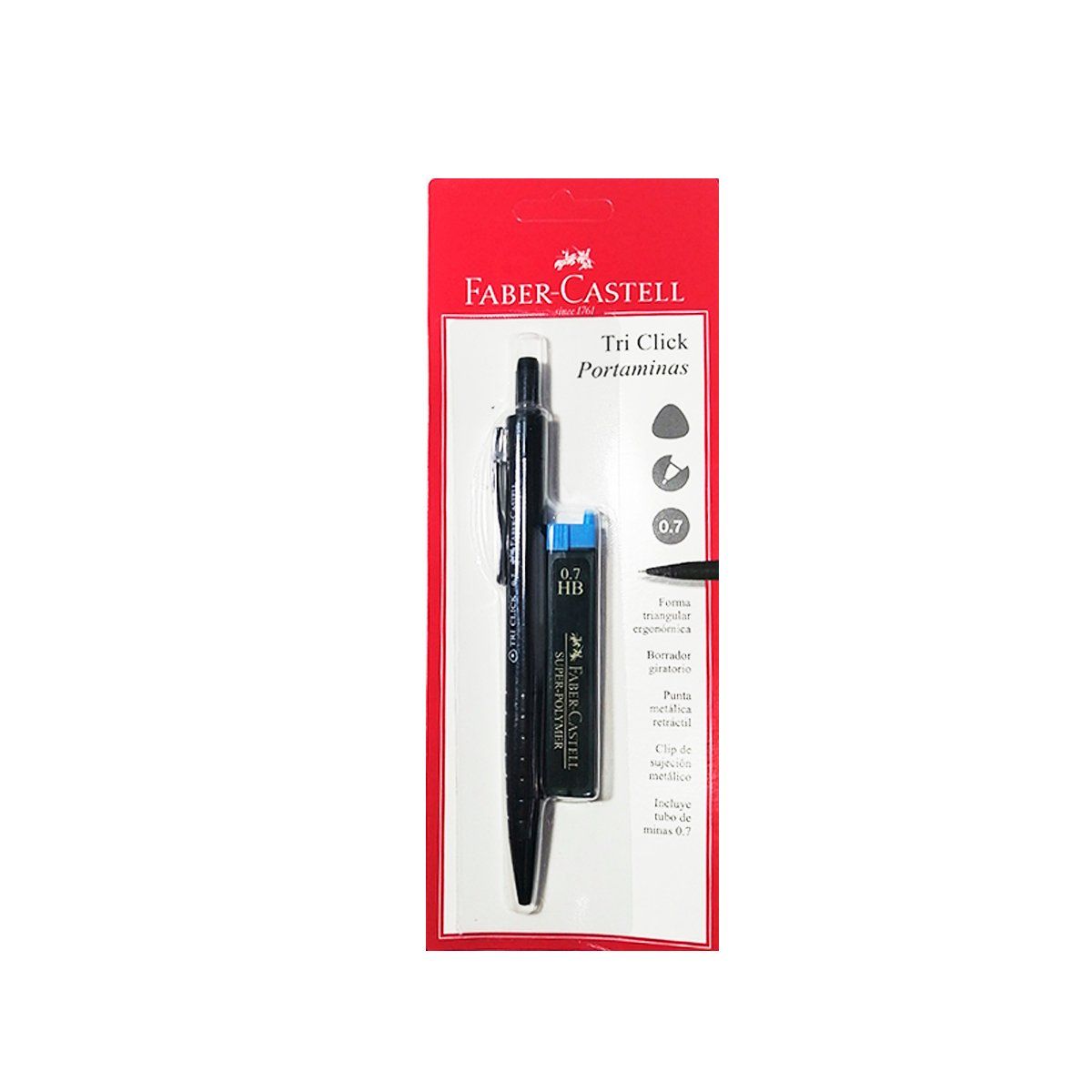 FABER-CASTELL - Portaminas Tri Click 0.7 Con Minas Faber Castell