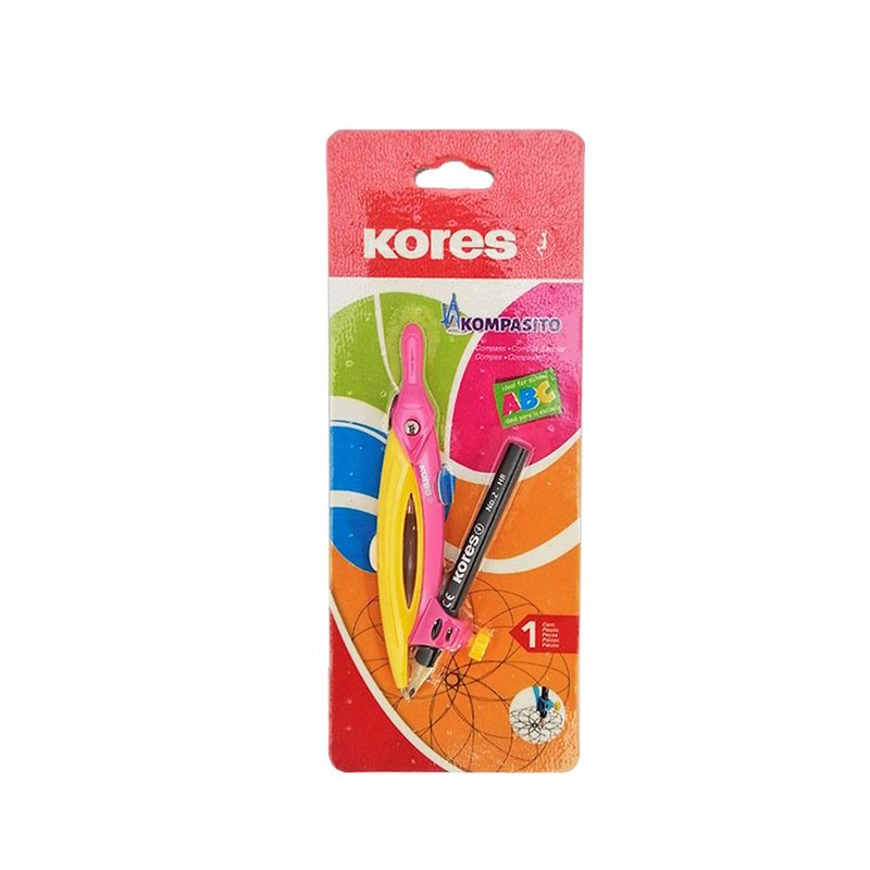 KORES - Compás Escolar Kompasito Con Lápiz Amarillo Kores