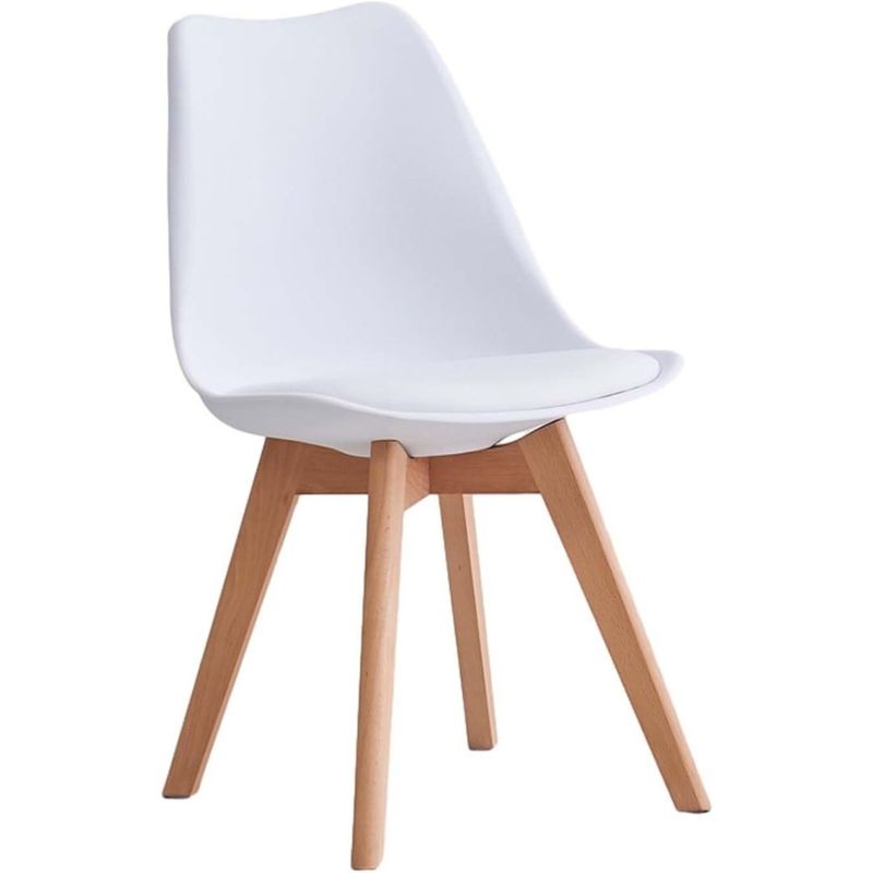 MOBLIHOUSE - Silla De Comedor Eames Blanca Asiento De Piel Sintética