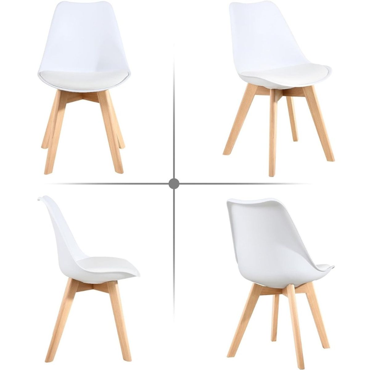 MOBLIHOUSE - Silla De Comedor Eames Blanca Asiento De Piel Sintética
