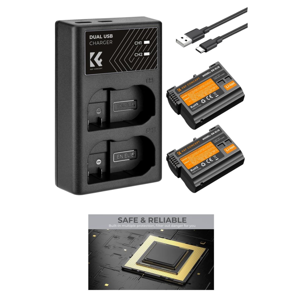 K&F CONCEPT - Kit de 2 baterías EN-EL15C con cargador doble – K&F Concept KF28.0001