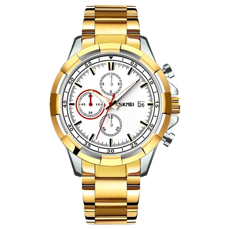 SKMEI - Reloj Dorado para Hombre Skmei Multifuncional Cronógrafos Calendario