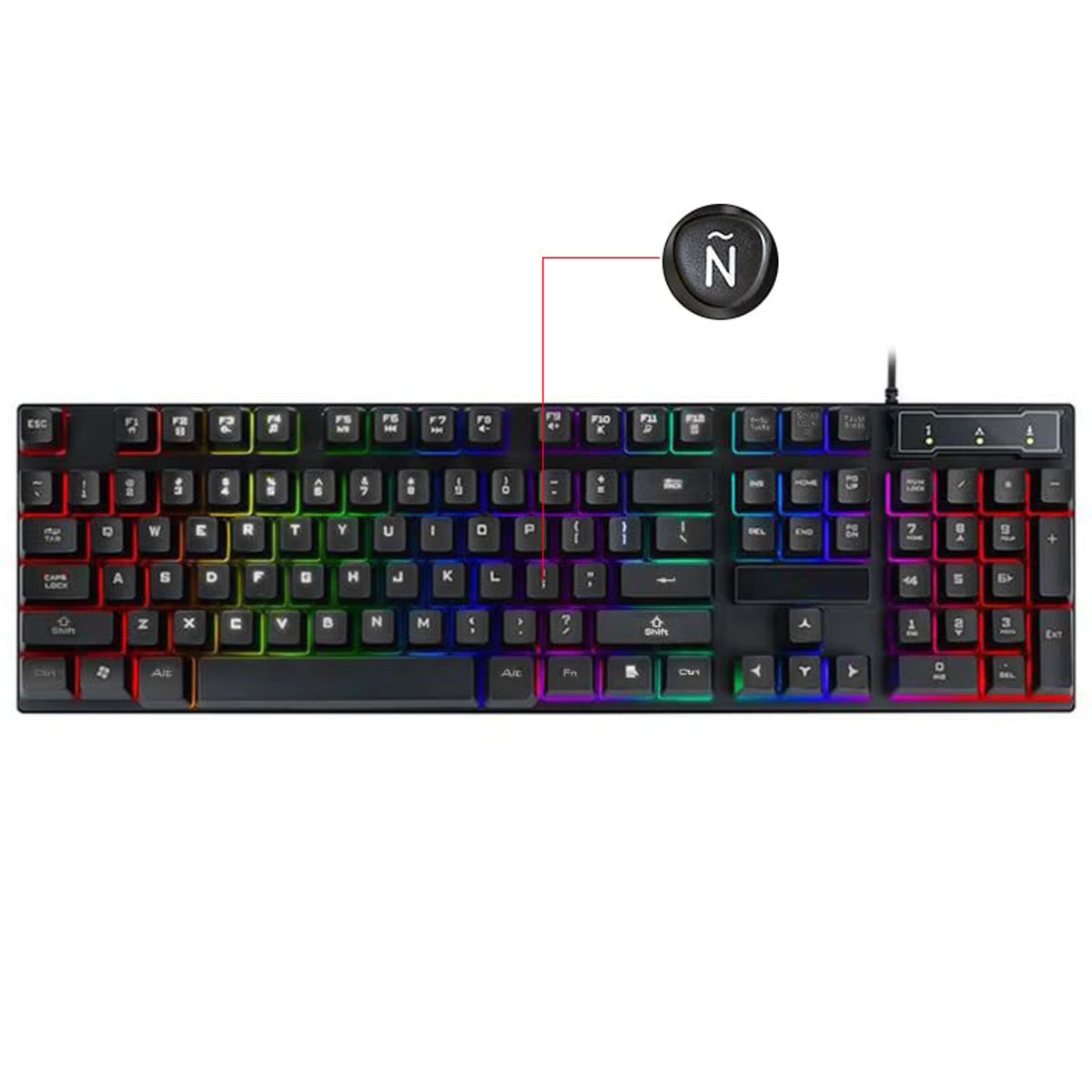 GENERICO - Teclado Gamer Retroiluminado Letra Ñ Luz Colores Rainbow Esp