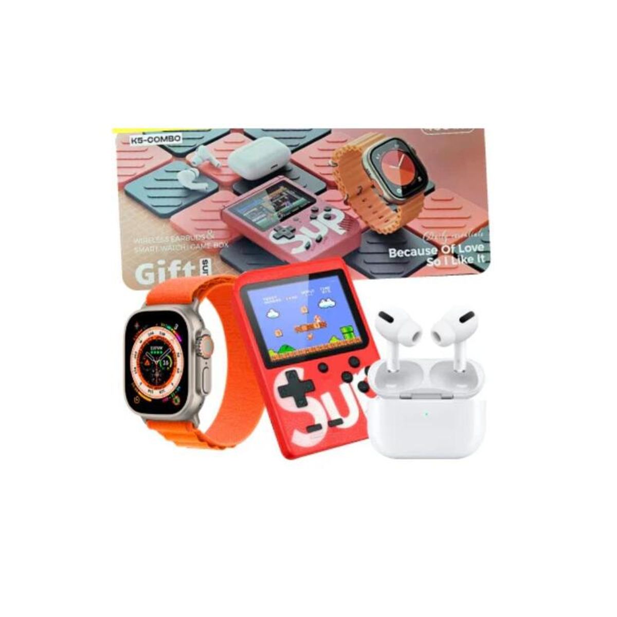 GENERICO - COMBO K5 SMARTWATCH AUDÍFONOS INALAMBRICOS Y GAME BOY SUP