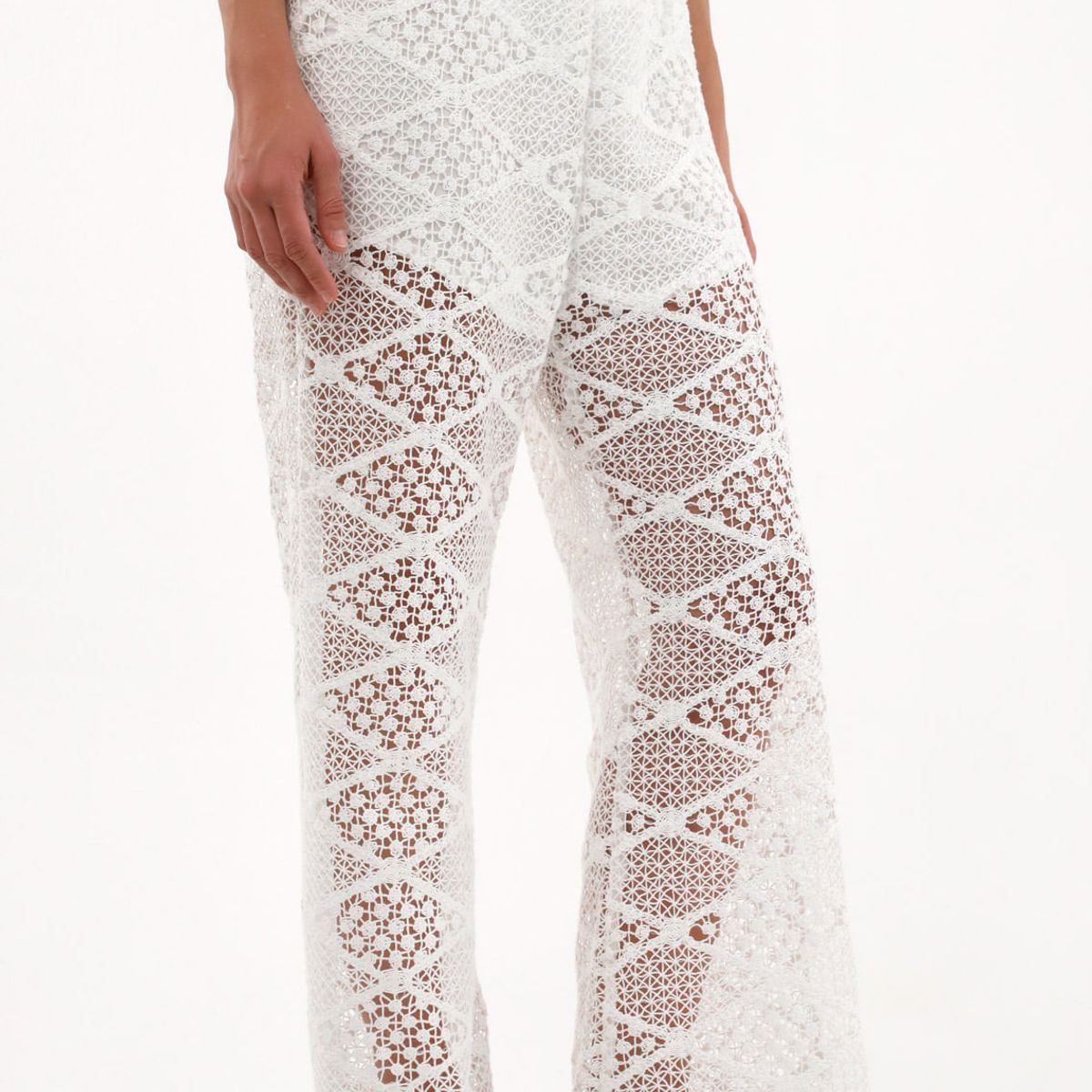 TENNIS - Pantalón Wide Leg en tejido abierto crudo para mujer