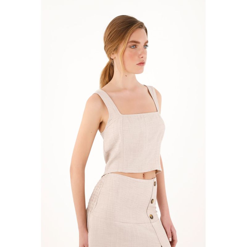 TOPMARK - Camisa crudo de manga sisa para mujer