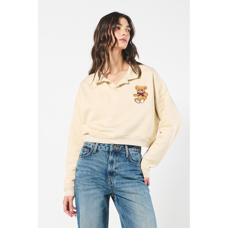 KOAJ - KOAJ Buzo oversize cuello alto con bordado en frente. MUJER