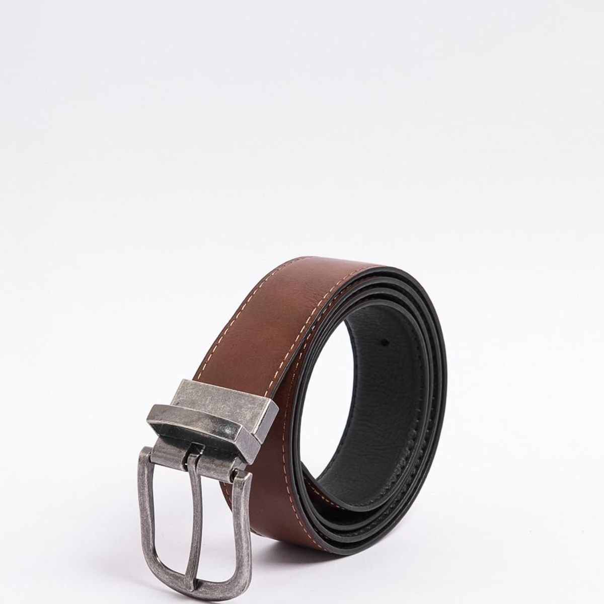 KOAJ - KOAJ Cinturón reversible café con hebilla metálica cuadrada Hombre