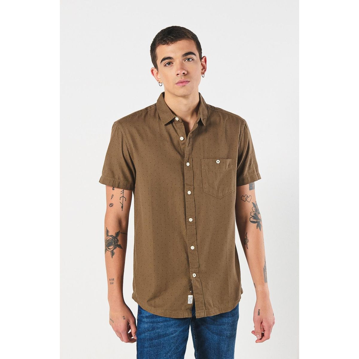 KOAJ - KOAJ Camisa manga corta unicolor con estampados en mini prin Hombre
