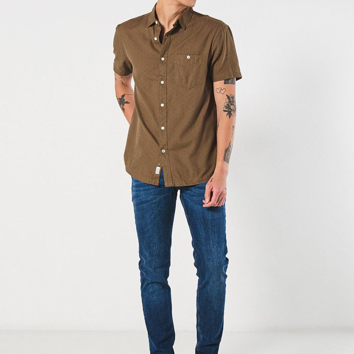 KOAJ - KOAJ Camisa manga corta unicolor con estampados en mini prin Hombre