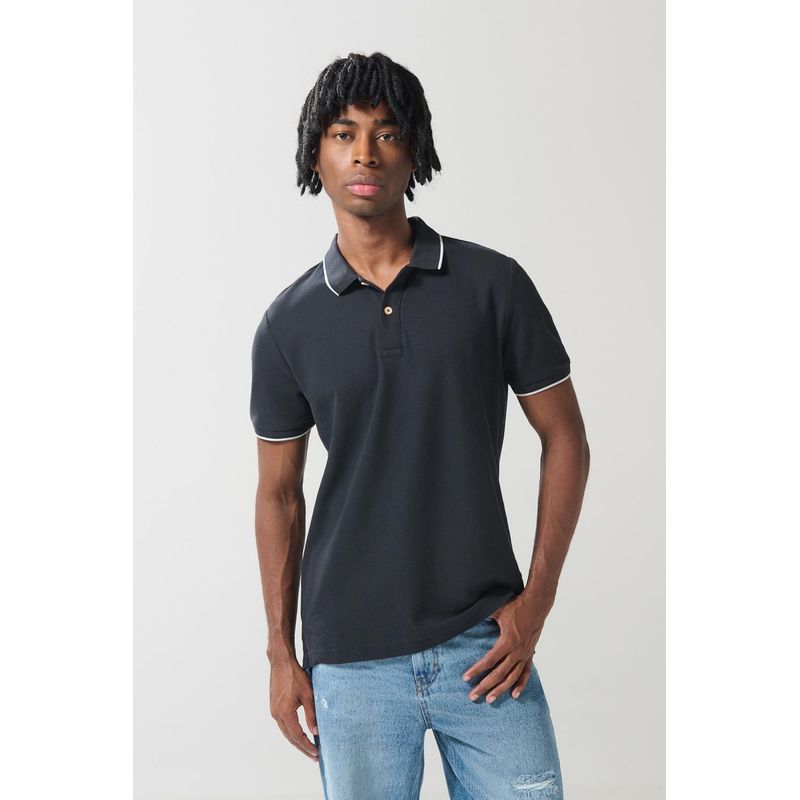 KOAJ - KOAJ Camiseta unicolor tipo polo con aberturas y manga corta Hombre