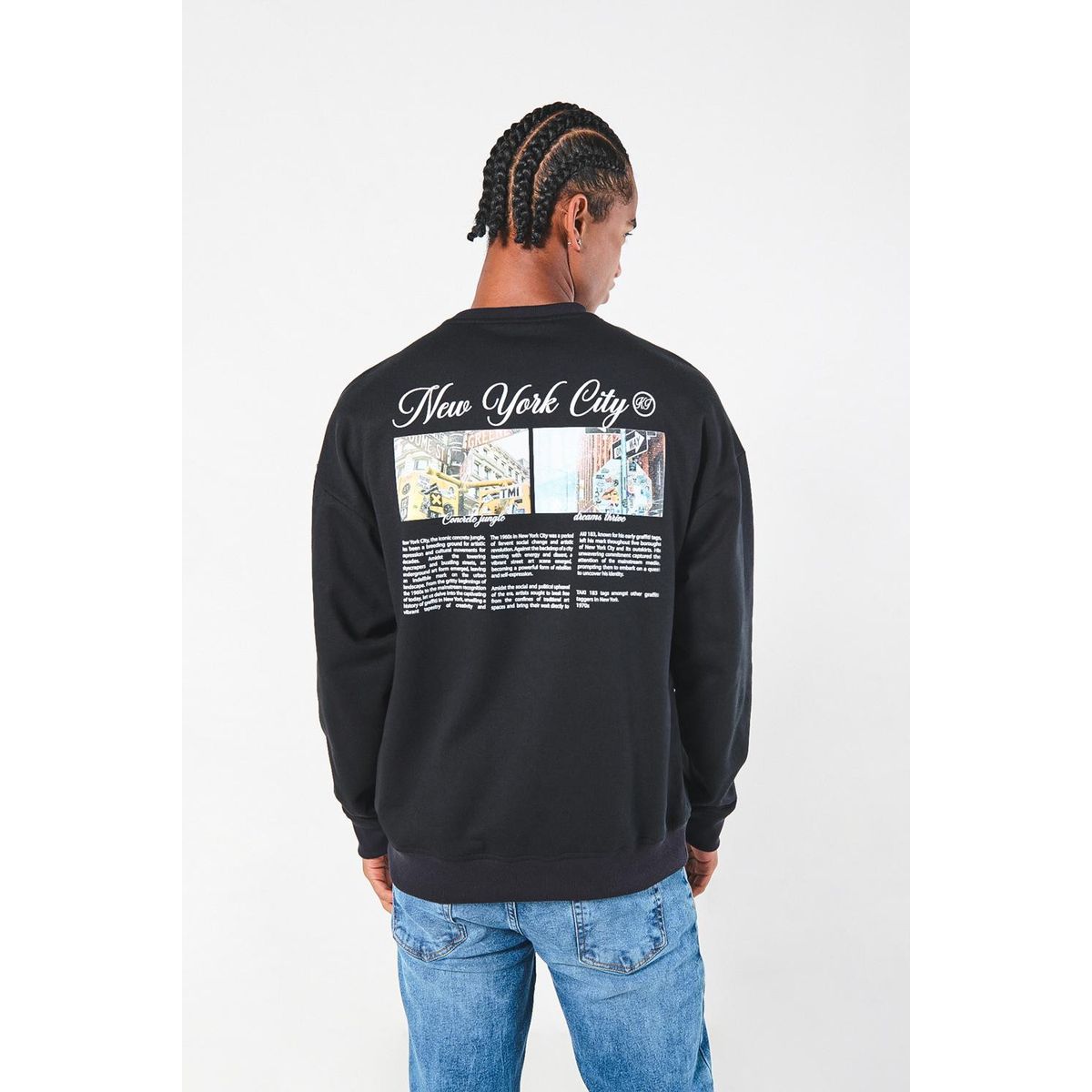 KOAJ - KOAJ Buzo cuello redondo oversize estampado en frente y espa Hombre