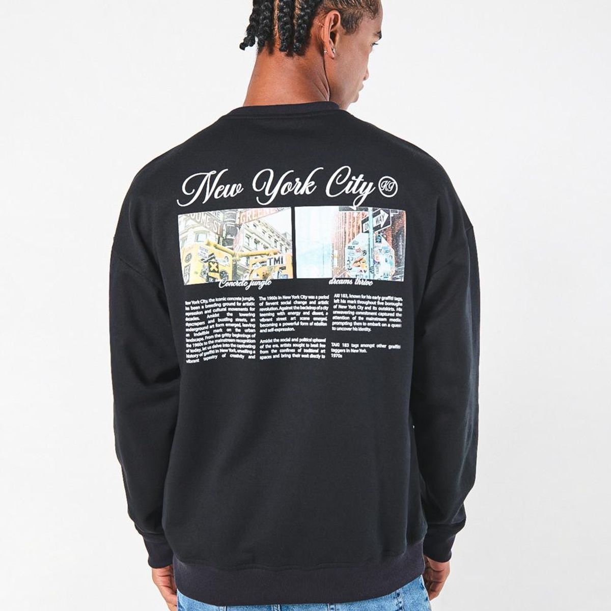 KOAJ - KOAJ Buzo cuello redondo oversize estampado en frente y espa Hombre