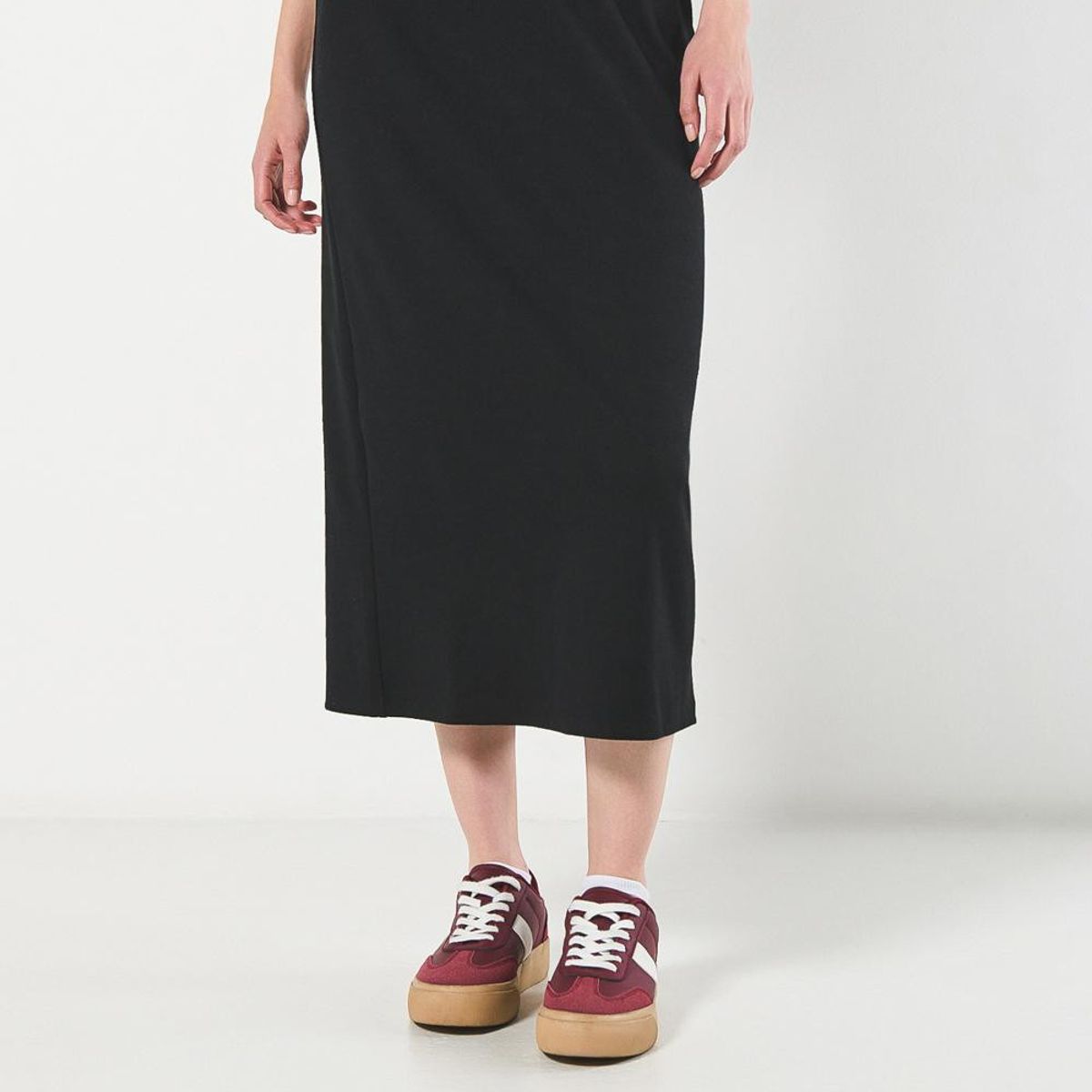 KOAJ - KOAJ Falda larga negra con abertura posterior y cintura elás Mujer