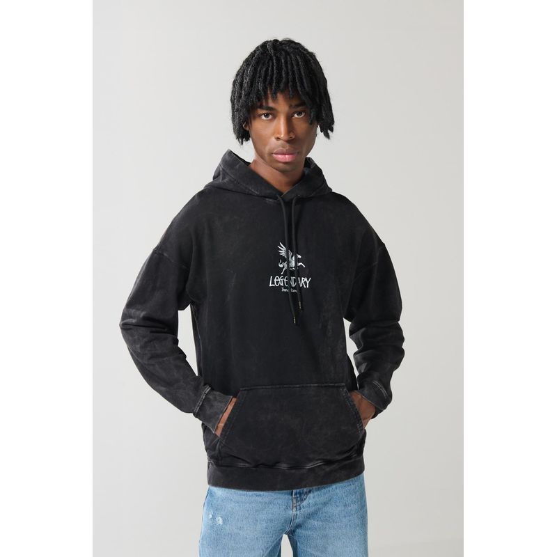 KOAJ - KOAJ Buzo con capota gris oversize y diseños mitológicos HOMBRE