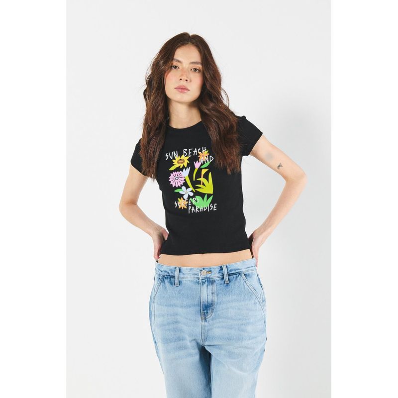 KOAJ - KOAJ Camiseta manga corta estampado en rib, silueta ajustada. MUJER