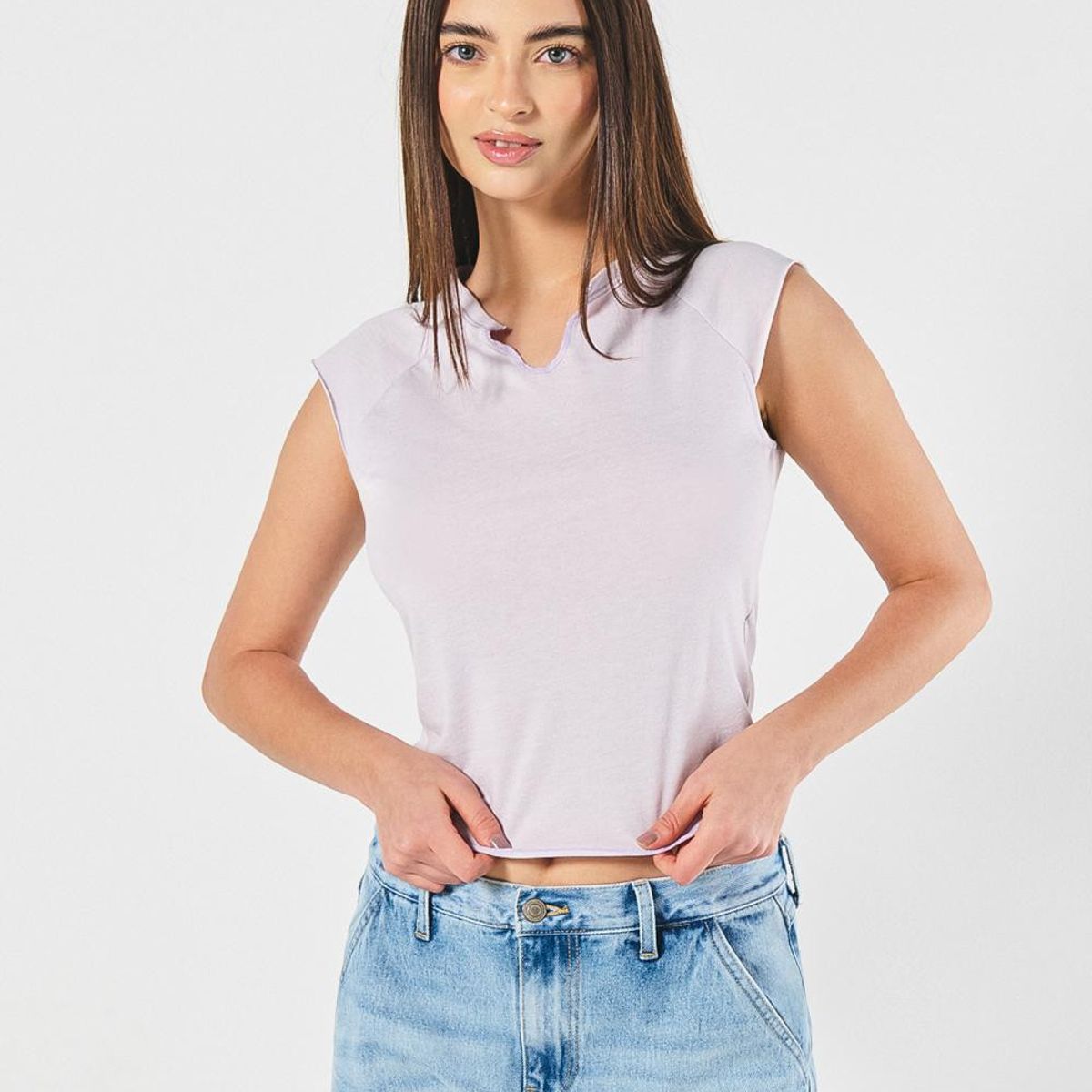 KOAJ - KOAJ Camiseta manga ranglan sisa lila con abertura en cuell Mujer