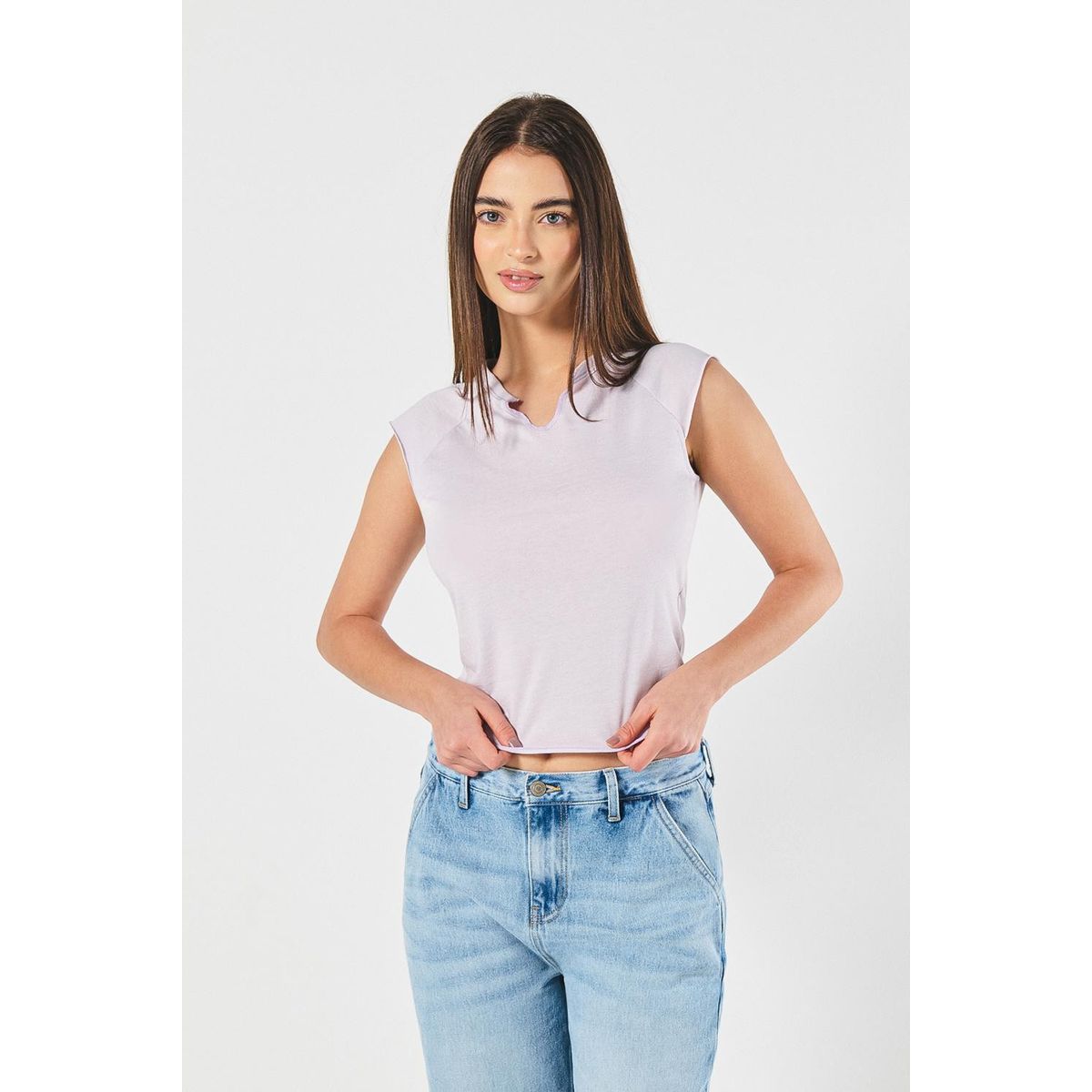 KOAJ - KOAJ Camiseta manga ranglan sisa lila con abertura en cuell Mujer