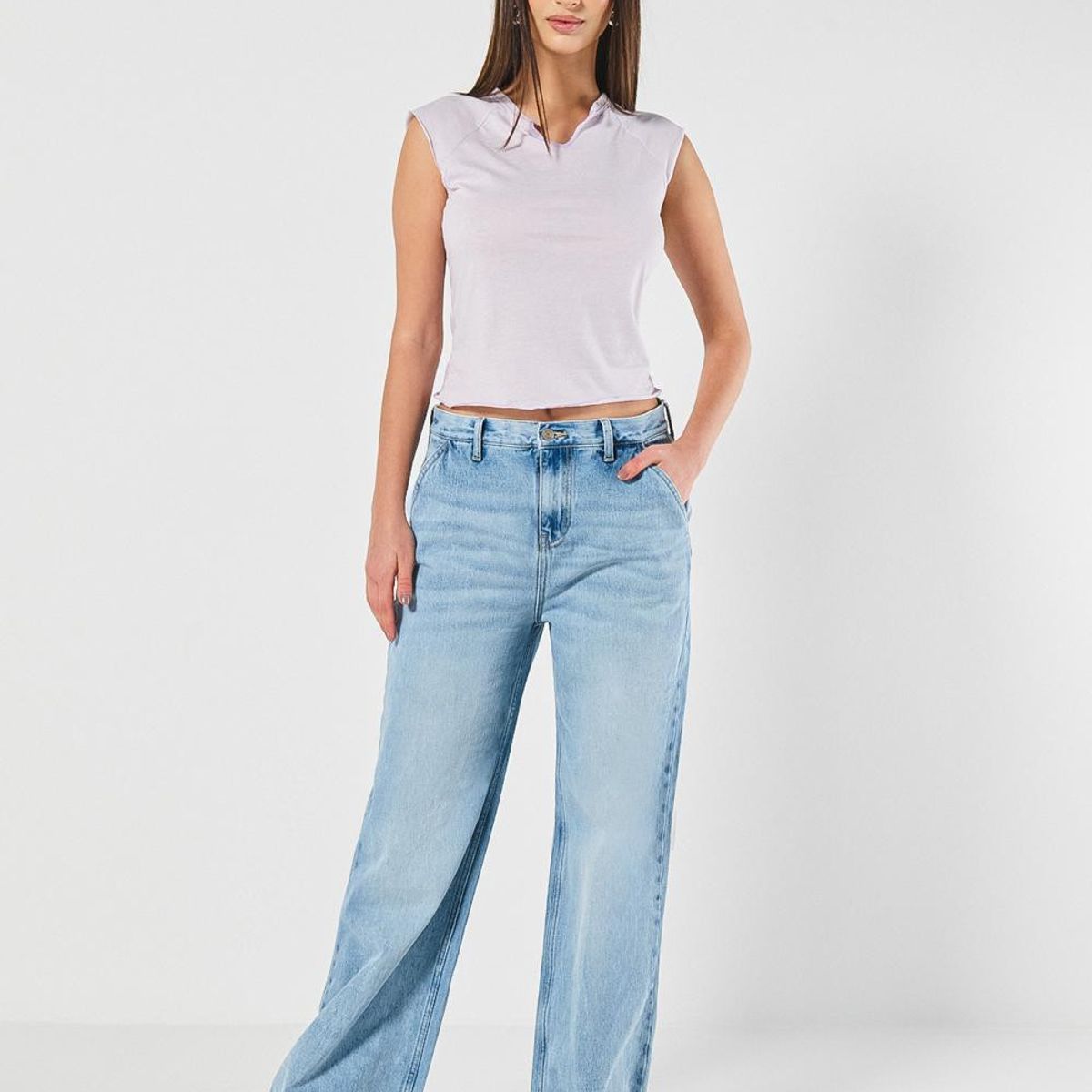 KOAJ - KOAJ Camiseta manga ranglan sisa lila con abertura en cuell Mujer