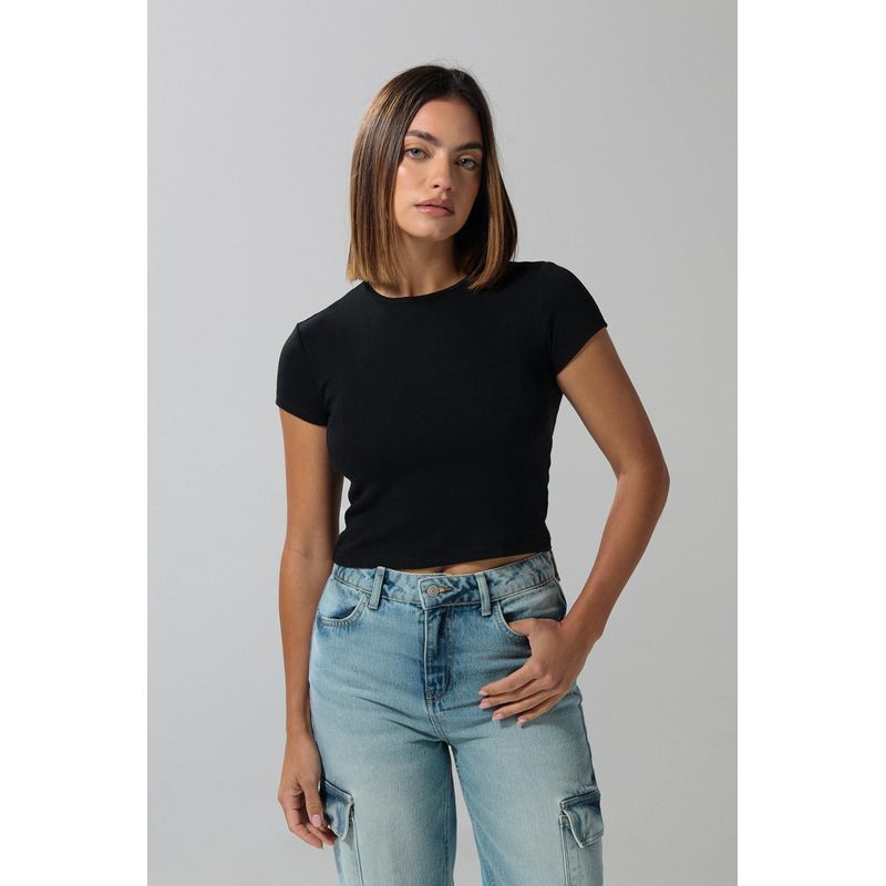 KOAJ - KOAJ Camiseta manga corta unicolor en rib, silueta ajustada. MUJER