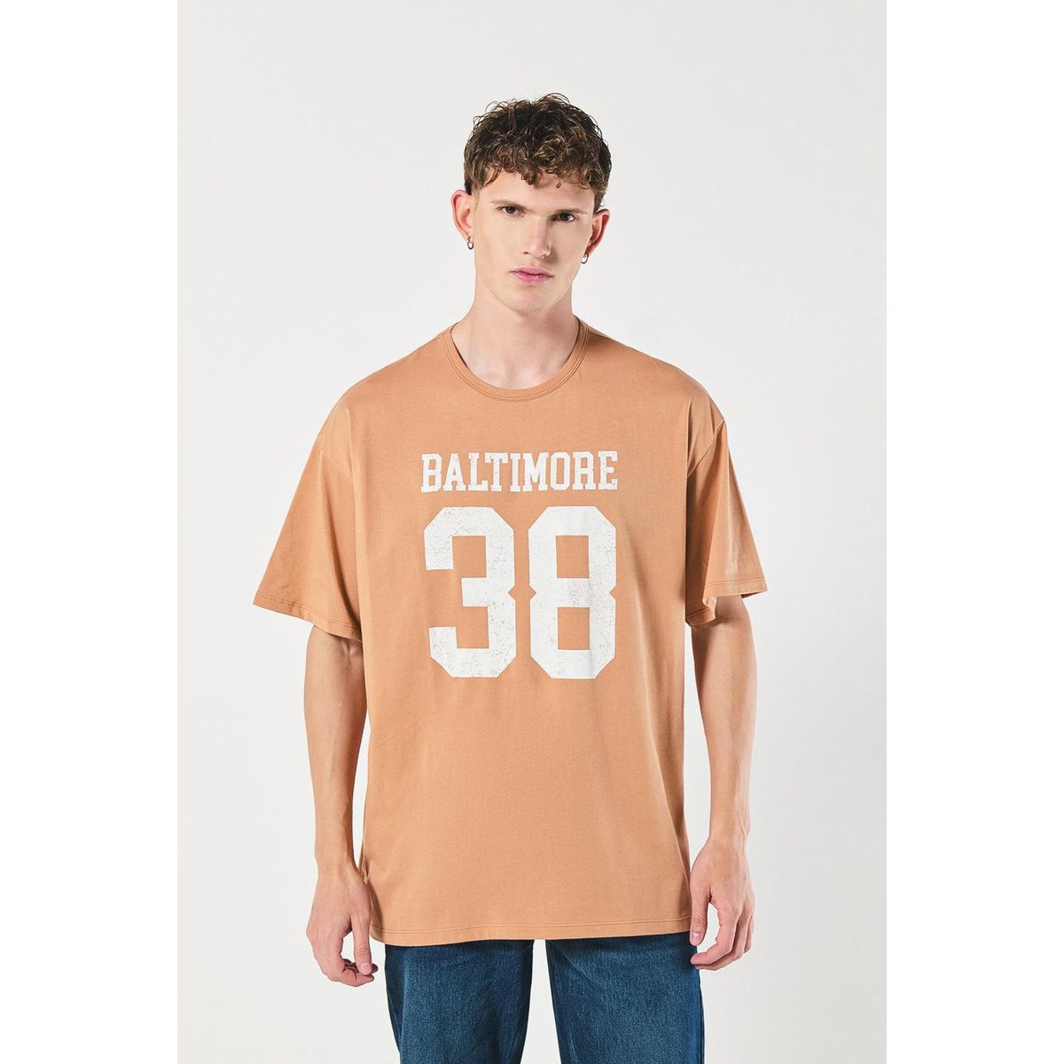 KOAJ - KOAJ Camiseta oversize salmón manga corta con arte college Hombre
