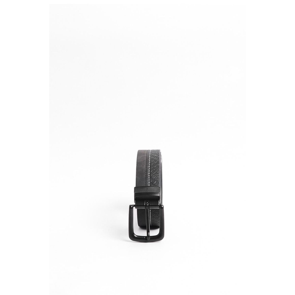 KOAJ - KOAJ Cinturón negro reversible con hebilla cuadrada y textur Hombre