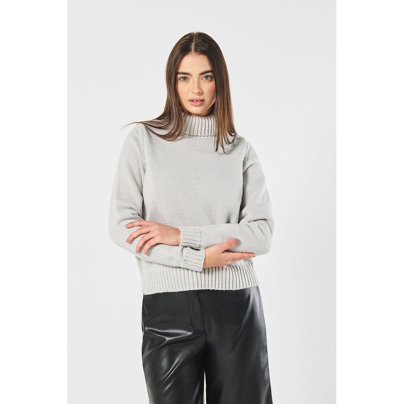 KOAJ - KOAJ Suéter holgado gris claro tejido con cuello alto MUJER