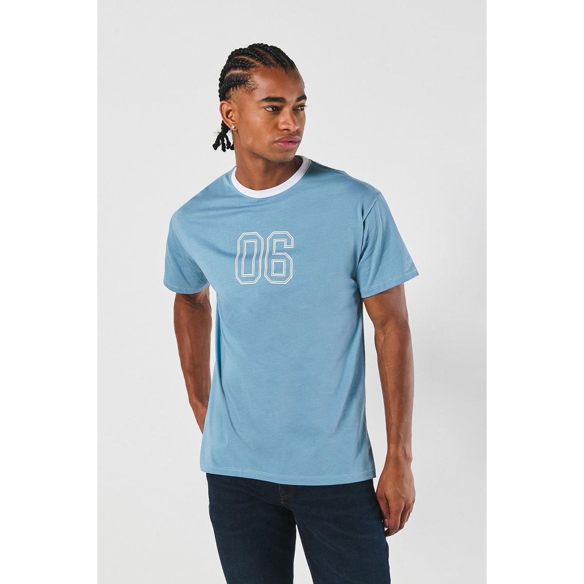 KOAJ - KOAJ Camiseta azul clara college con manga corta en algodón Hombre