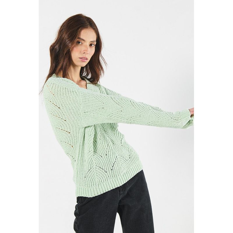 KOAJ - KOAJ Suéter verde tejido en chenille cuello v horma suelta MUJER