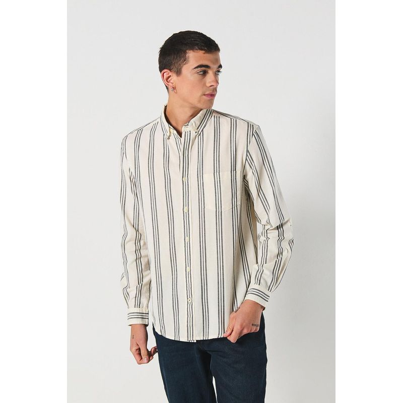 KOAJ - KOAJ Camisa cuello button down manga larga en slim fit a rayas HOMBRE