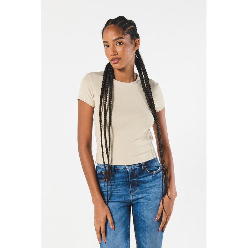KOAJ - KOAJ Camiseta unicolor manga corta ajustada en rib MUJER