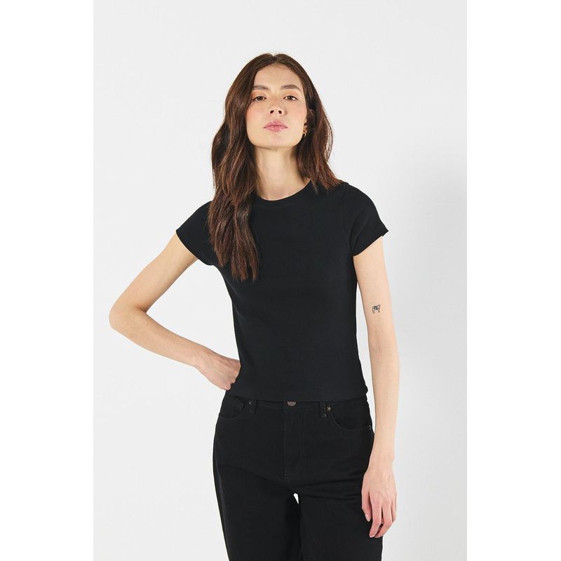 KOAJ - KOAJ Camiseta en rib unicolor ajustada con manga corta MUJER