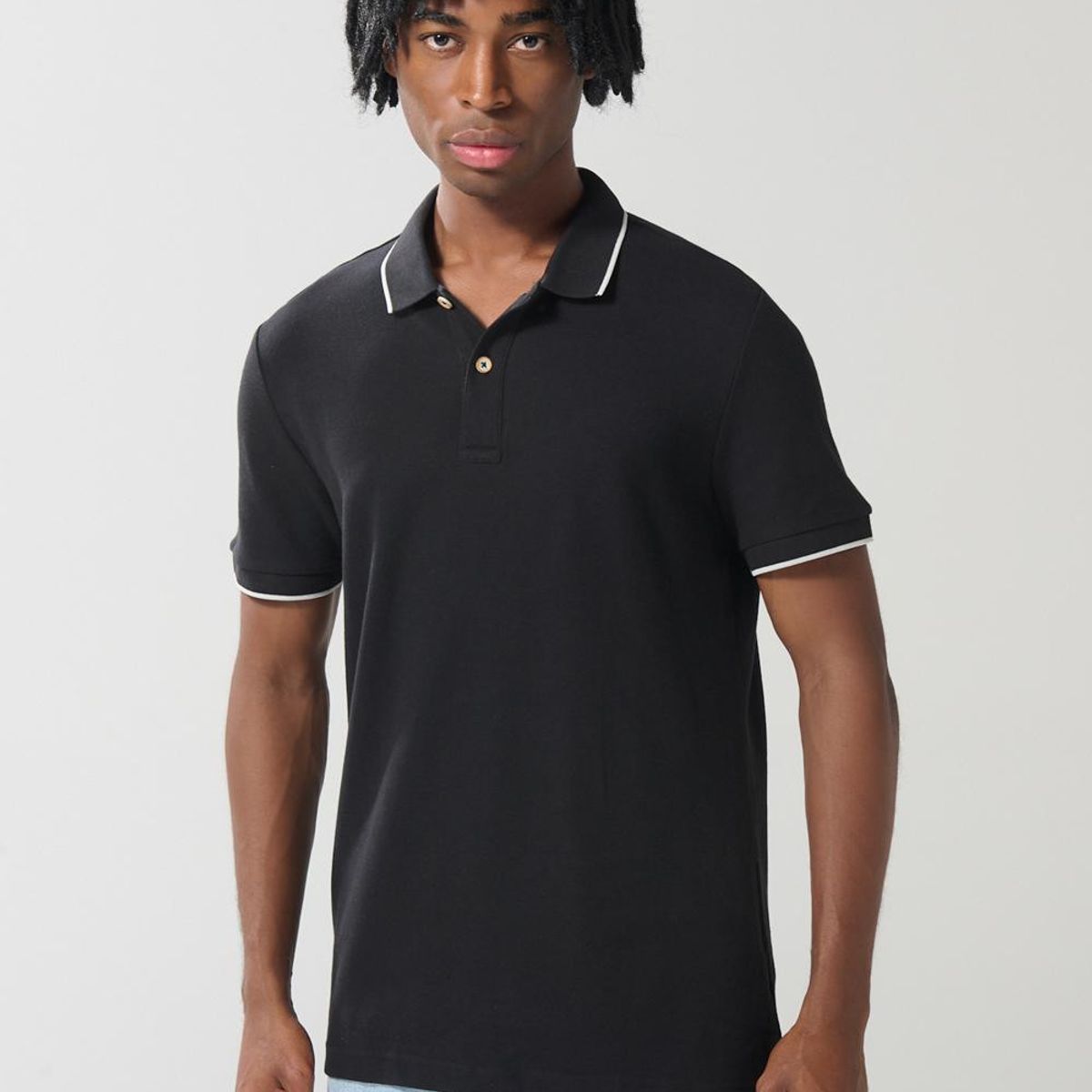 KOAJ - KOAJ Camiseta unicolor tipo polo con aberturas y manga corta Hombre