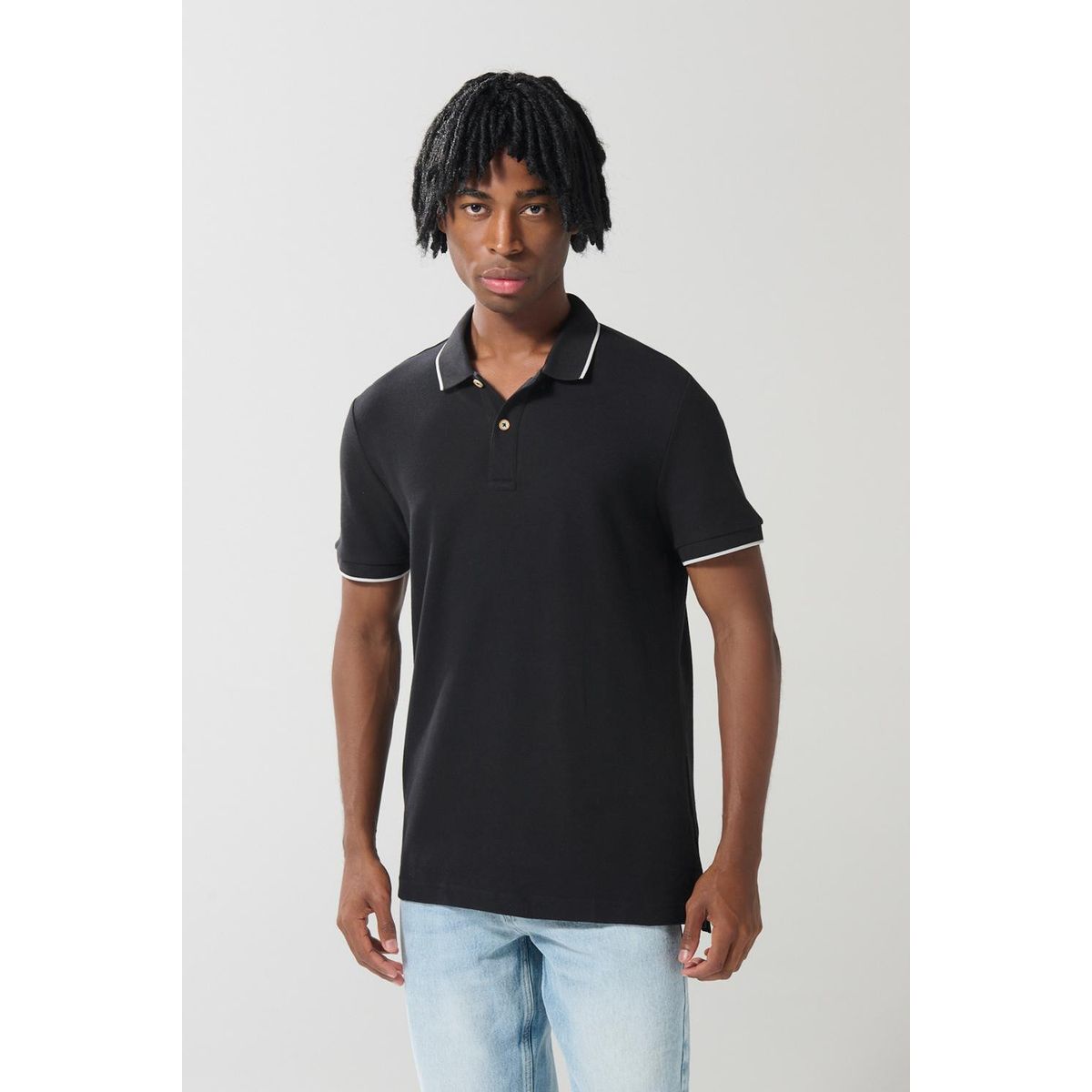 KOAJ - KOAJ Camiseta unicolor tipo polo con aberturas y manga corta Hombre