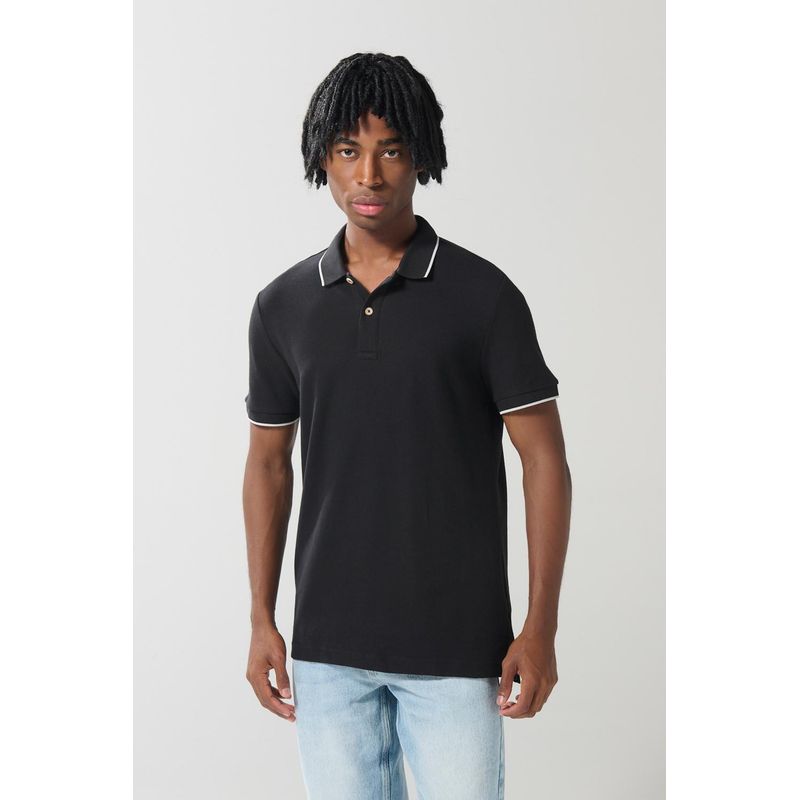 KOAJ - KOAJ Camiseta unicolor tipo polo con aberturas y manga corta Hombre