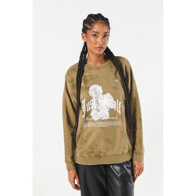 KOAJ - KOAJ Buzo oversize cuello redondo estampado con proceso de teñ MUJER