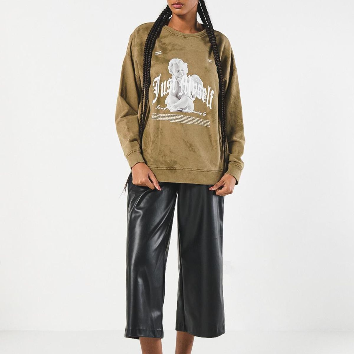 KOAJ - KOAJ Buzo kaki oversize cuello redondo con diseño celestial Mujer