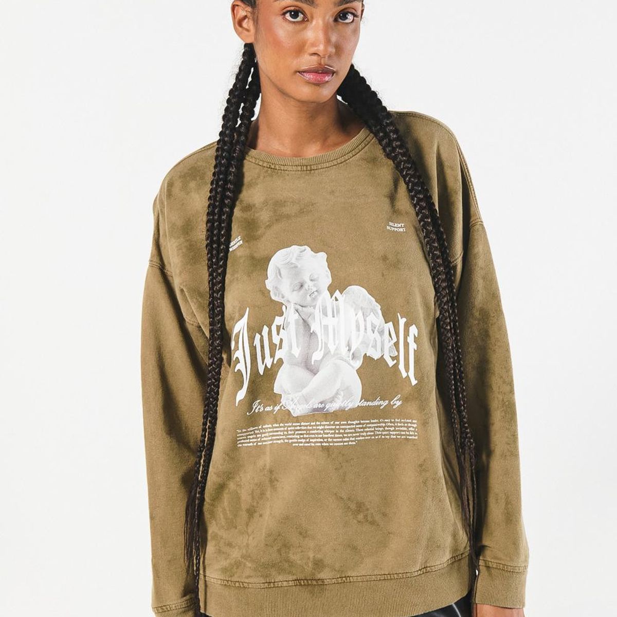 KOAJ - KOAJ Buzo kaki oversize cuello redondo con diseño celestial Mujer