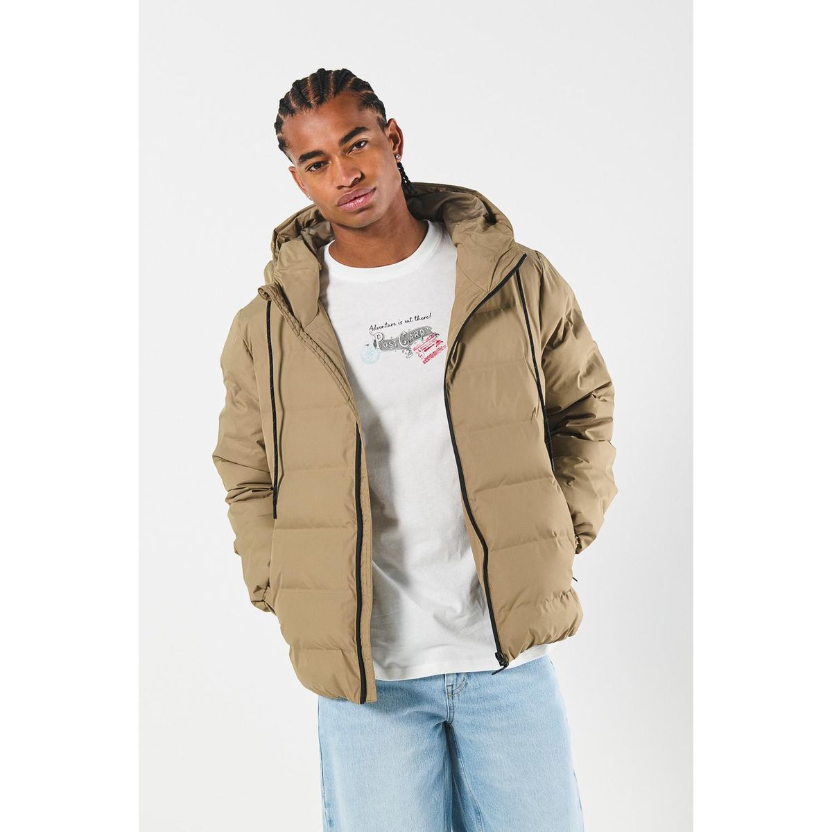 KOAJ - KOAJ Chaqueta unicolor acolchada con capota y cremallera Hombre