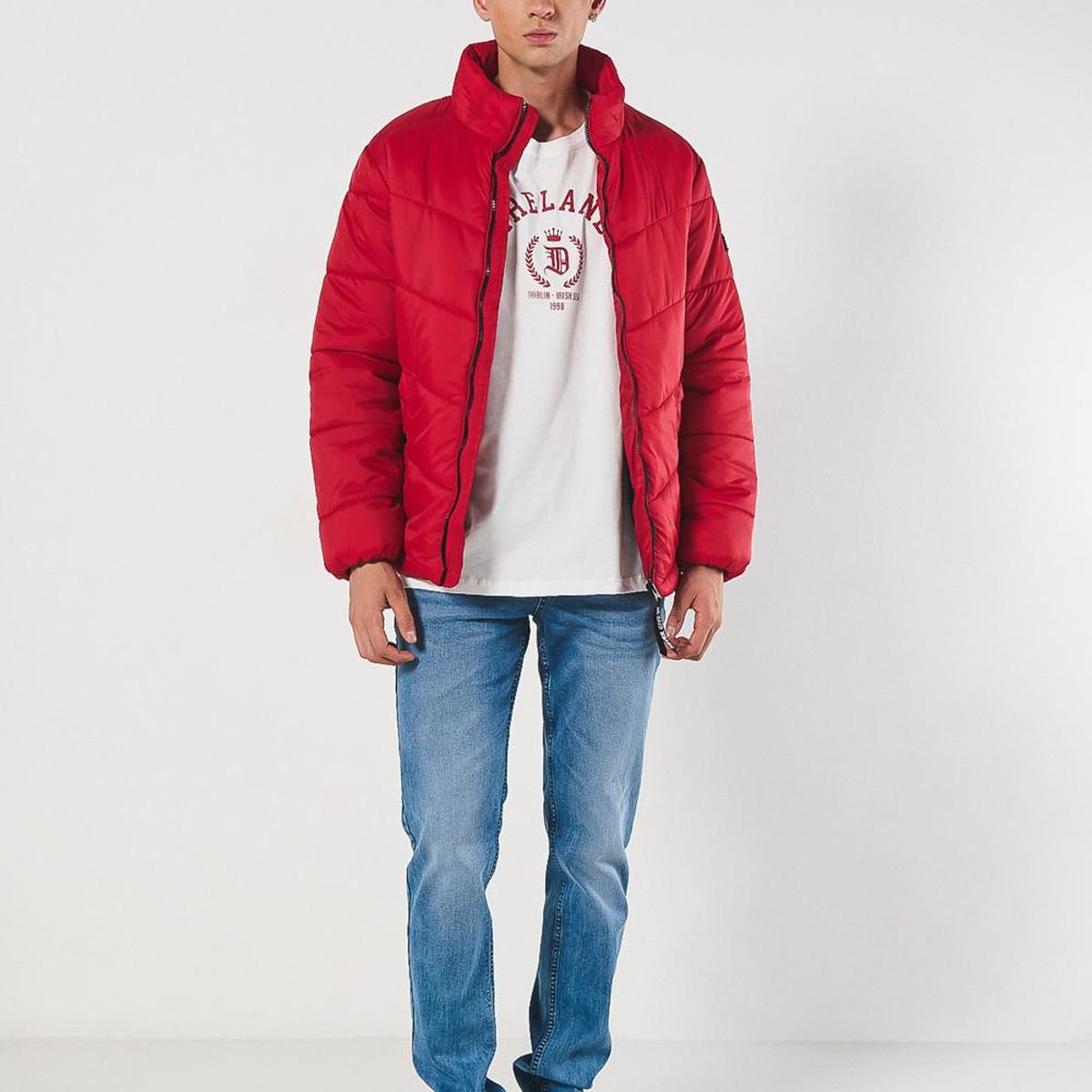 KOAJ - KOAJ Chaqueta unicolor con cuello alto acolchada y costuras Hombre