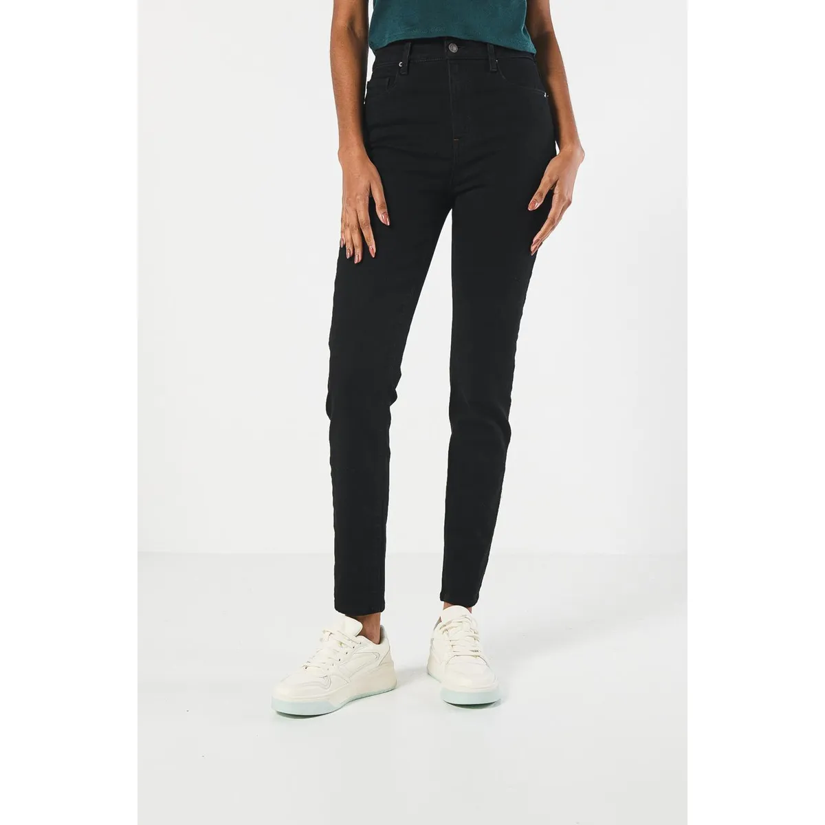 KOAJ - KOAJ Jean negro jegging ceñido con bolsillos y tiro súper al Mujer